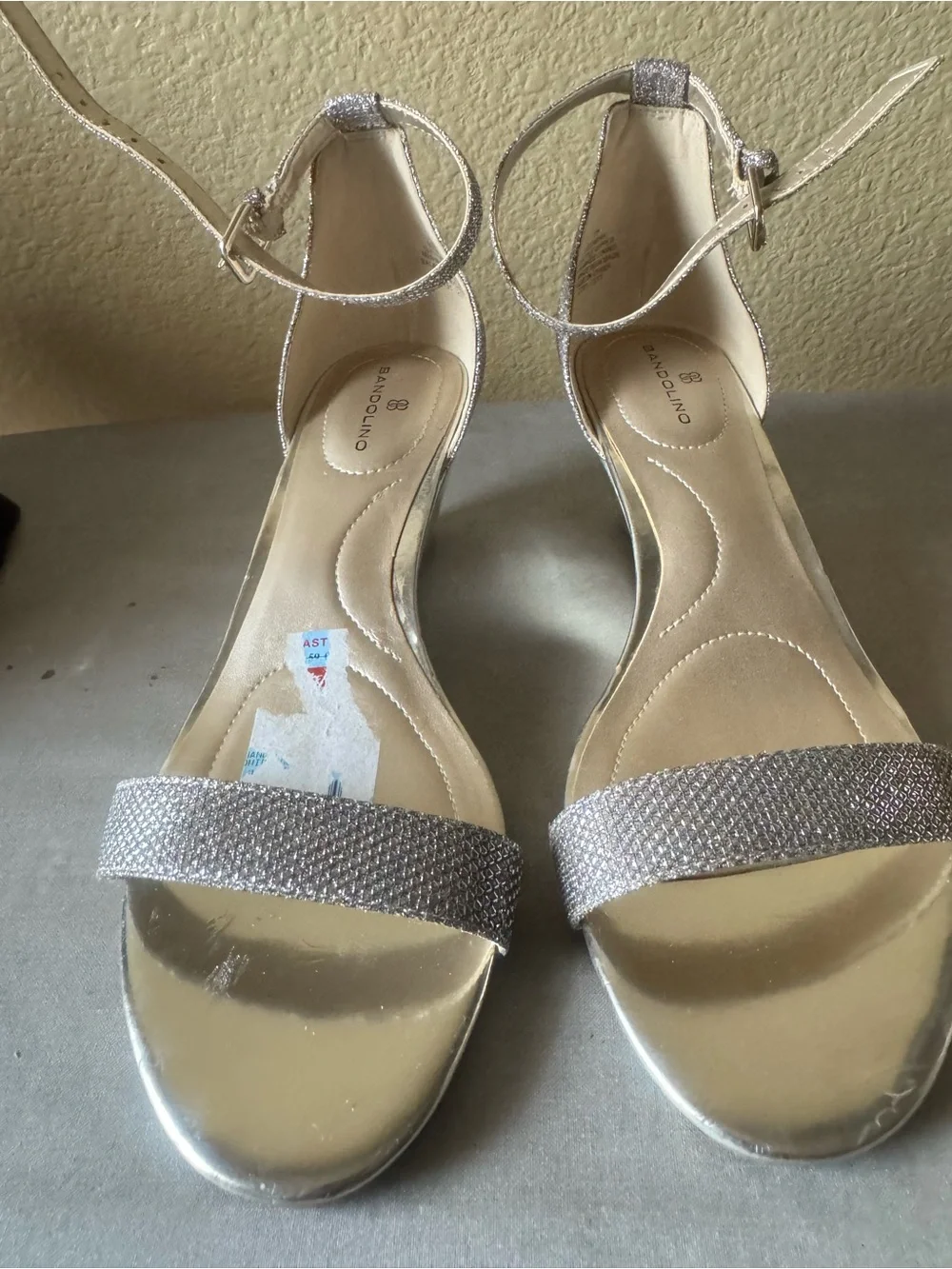 Bandolino Metallic Silver Glitter Ankle-Strap Sandals